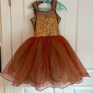 Curtain Call dance show c372 dress costume gold orange fall pumpkin size cXL
